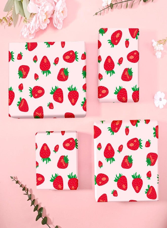 Sanixin Strawberry Wrapping Paper 17In x 32.8Ft Pink Red Strawberry Gift Wrap Paper Fruit Art Paper for Summer Baby Shower Birthday Party Holidays DIY Craft - Image 3